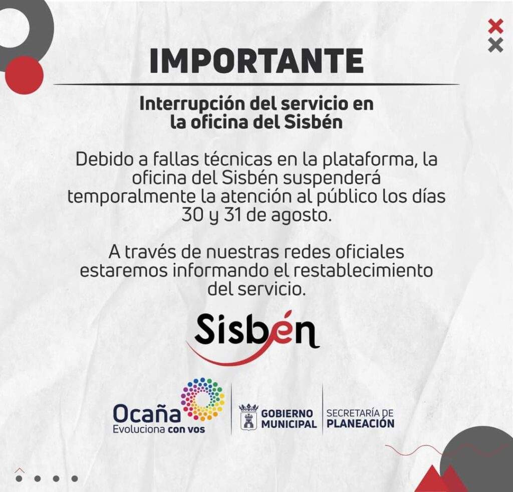 Oficina del Sisben suspende actividades