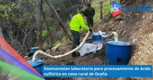 En el marco de la Operación Catatumbo, la Policía Nacional, a través de la Dirección de Antinarcóticos y en coordinación con el Ejército Nacional, desmanteló un laboratorio clandestino dedicado al procesamiento de ácido sulfúrico en la vereda Carrizal, zona rural del municipio de Ocaña, Norte de Santander.