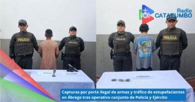 Capturados dos personas por porte ilegal de armas de fuego y tráfico de estupefacientes en el municipio de Ábrego, Norte de Santander / Foto: Policía Nacional