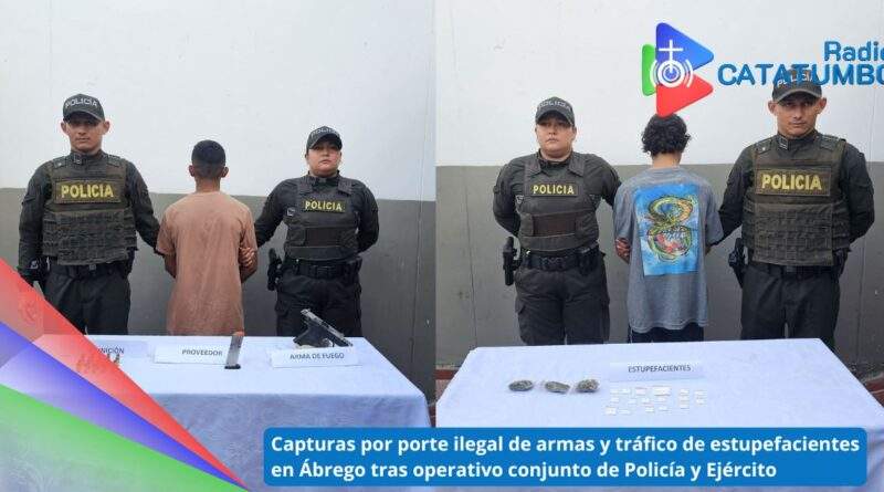 Capturados dos personas por porte ilegal de armas de fuego y tráfico de estupefacientes en el municipio de Ábrego, Norte de Santander / Foto: Policía Nacional