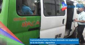 Buseta de servicio público de la empresa Cootranshacaritama, sufrió daños tras atentado perpetrado por el ELN / Foto: Cootranshacaritama LTDA
