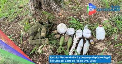 Material de Guerra incautado en la vereda Pedregal, jurisdicción del municipio de Río de Oro, Cesar / Foto: Ejército Nacional.
