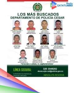 Actualización del cartel con los presuntos delincuentes más buscados del departamento del Cesar / Foto: Policía Nacional