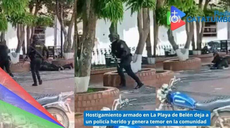 Hombres armados hostigaron con armas de largo alcance a uniformados de la Policía Nacional que realizaban labores de patrullaje en el parque principal de LA La Playa de Belén / Foto: Solo NOTICIAS24