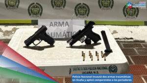 Armas traumáticas tipo pistola incautadas por la Policía Nacional en el municipio de Ocaña, Norte de Santander / Foto: Policía Nacional