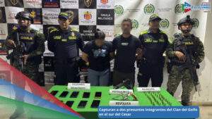 Alias Maryoli y alias Pirata presuntos integrantes del Clan del Golfo fueron capturados por el Gaula Militar Magdalena Medio y la Policía Nacional en Aguachica, Cesar / Foto: Policía Nacional 