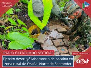 La Policía Nacional y el Ejército Nacional desmantelarón laboratorio cocaína perteneciente al ELN en la vereda El Carrizal de Ocaña, Norte de Santander / Foto: FuerzasMilCol/X
