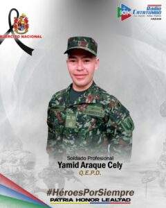 Yamid Araque Cely soldado profesional asesinado durante combates entre el Ejército Nacional y el ELN en la vereda Las Delicias del municipio de Tibú, Norte de Santander / Foto: Ejército Nacional 