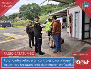 La Policía Nacional con el fin de prevenir posibles casos de secuestro y reclutamiento forzado de niños, niñas y adolescentes adelantó controles de seguridad en la terminal de transportes del municipio de Ocaña, Norte de Santander / Foto: Redes Sociales 