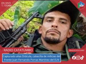 Alias “Drácula”, señalado cabecilla de las milicias del Frente Juan Fernando Porras Martínez del ELN, fue capturado en el corregimiento de San Martín de Loba - zona rural del municipio de Sardinata, Norte de Santander / Foto: Suministrada 