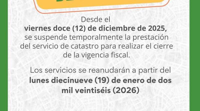 La Asociación de Municipios del Catatumbo, provincia de Ocaña y Sur del Cesar (Asomunicipios) informó que desde el 12 de diciembre hasta el 19 de enero de 2026 se suspenderá la prestación del servicio de gestoría catastral / Foto: Asomunicipios
