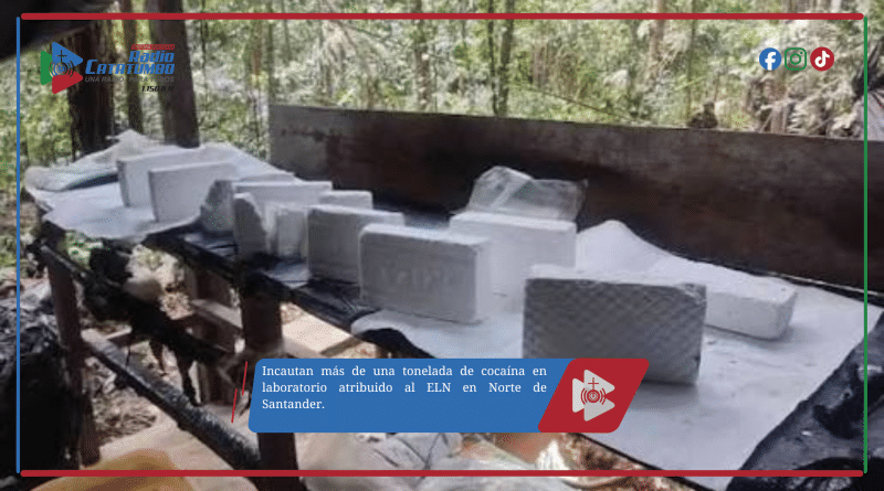 Incautan más de una tonelada de cocaína en laboratorio atribuido al ELN en Norte de Santander