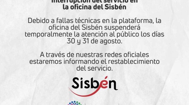 Oficina del Sisben suspende actividades