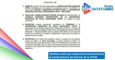 Un juez de la República admitió una acción de tutela en contra del nuevo director de la UFPSO Edwin Edgardo Espinel Blanco / Foto: UFPSO