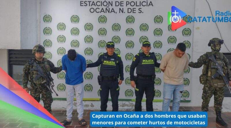 Capturados dos hombres en los barrios El Hatillo y Cañaveral del municipio de Ocaña, acusados de utilizar a menores de edad para cometer hurtos de motocicletas / Foto: Policía Nacional