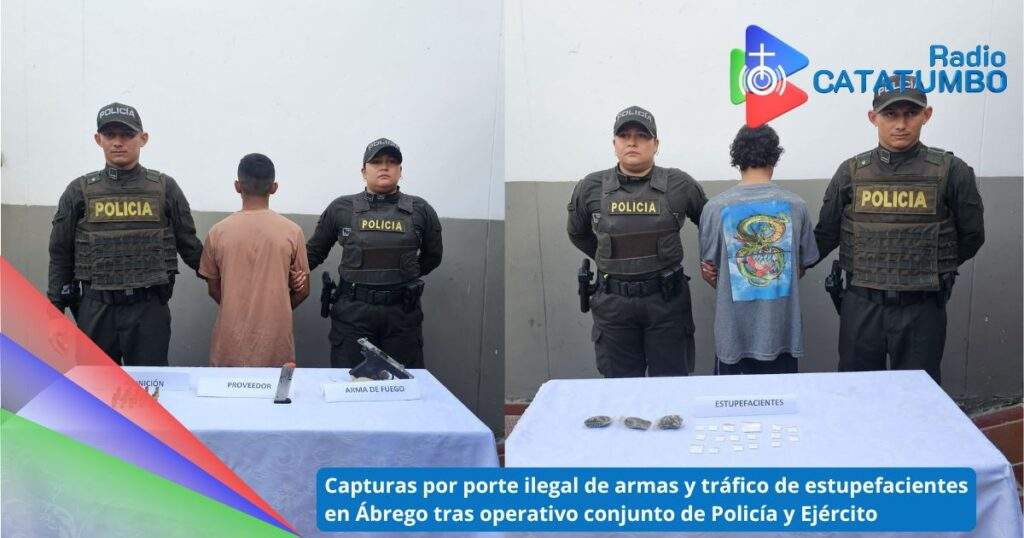 Capturados dos personas por porte ilegal de armas de fuego y tráfico de estupefacientes en el municipio de Ábrego, Norte de Santander / Foto: Policía Nacional