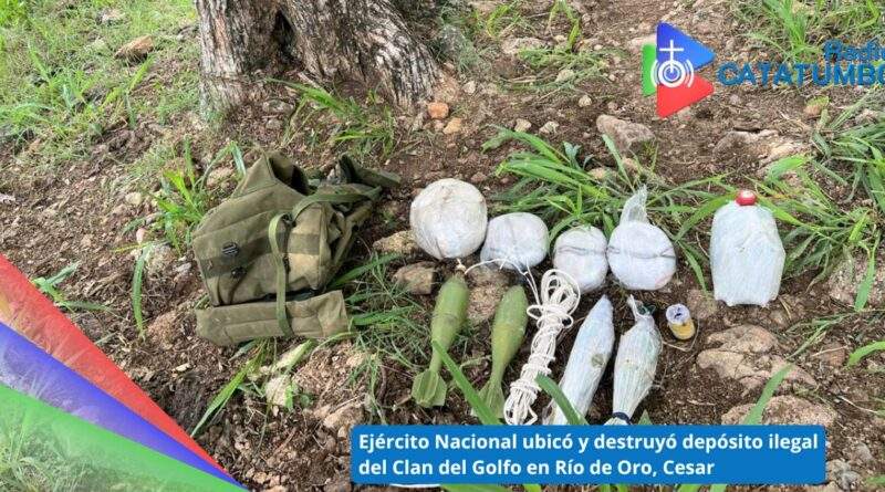 Material de Guerra incautado en la vereda Pedregal, jurisdicción del municipio de Río de Oro, Cesar / Foto: Ejército Nacional.
