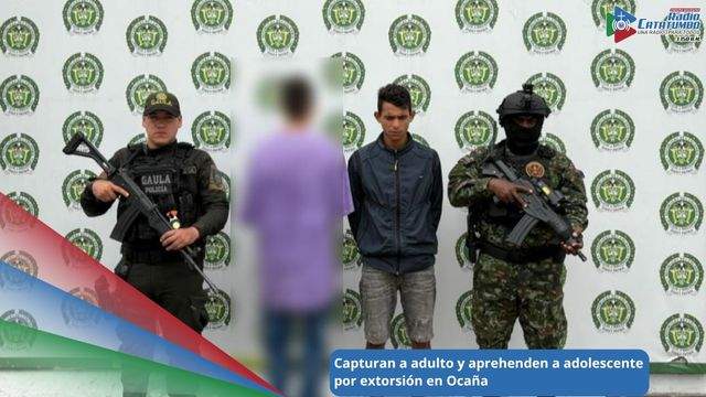 Adulto y menor de edad capturados por el delito de extorción en Ocaña, Norte de Santander / Foto: Policía Nacional