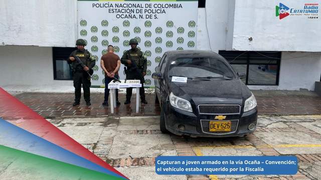La Policía Nacional capturó en flagrancia a un hombre, señalado del delito de porte ilegal de armas de fuego y hurto en la vía Ocaña – Convención / Foto: Policía Nacional