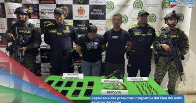 Alias Maryoli y alias Pirata presuntos integrantes del Clan del Golfo fueron capturados por el Gaula Militar Magdalena Medio y la Policía Nacional en Aguachica, Cesar / Foto: Policía Nacional