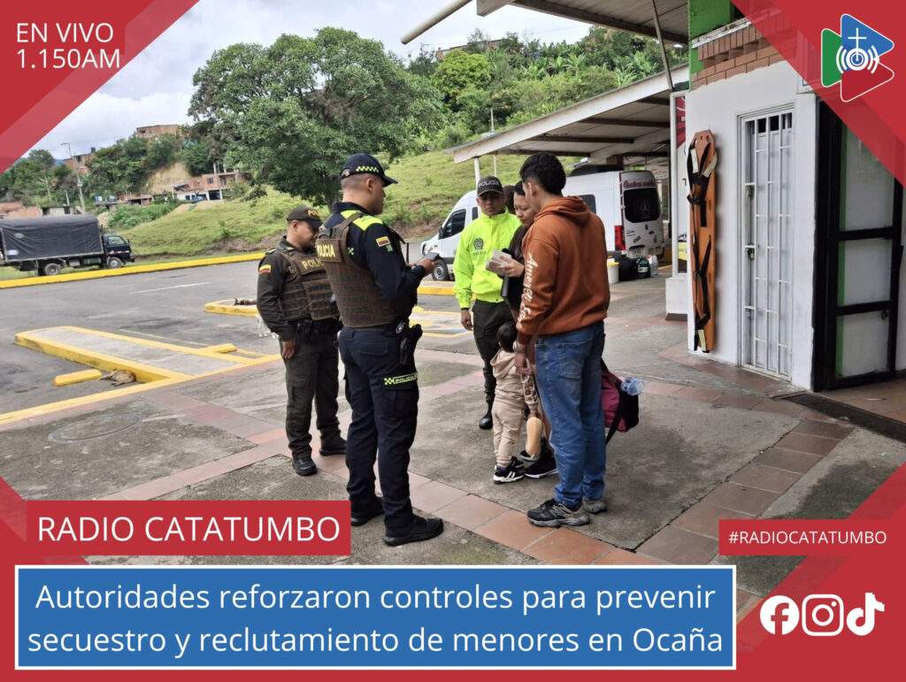 La Policía Nacional con el fin de prevenir posibles casos de secuestro y reclutamiento forzado de niños, niñas y adolescentes adelantó controles de seguridad en la terminal de transportes del municipio de Ocaña, Norte de Santander / Foto: Redes Sociales