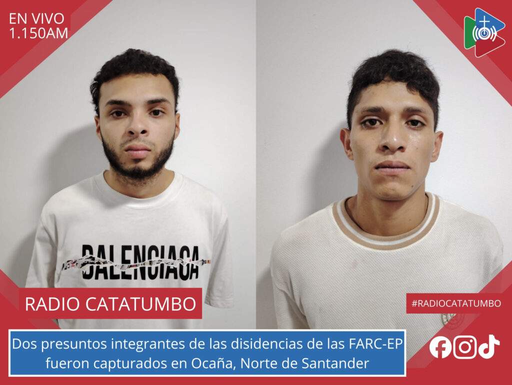 Fueron capturados Juan Pablo Manco, alias “El Paisa”, y Sebastián Camilo Manco, alias “Mou”, en el barrio Santa Clara de Ocaña, Norte de Santander / Foto: Suministrada
