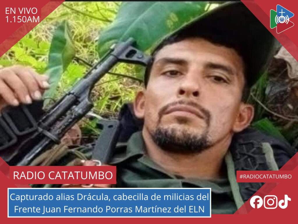 Alias “Drácula”, señalado cabecilla de las milicias del Frente Juan Fernando Porras Martínez del ELN, fue capturado en el corregimiento de San Martín de Loba - zona rural del municipio de Sardinata, Norte de Santander / Foto: Suministrada