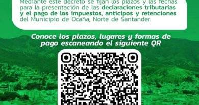 La Administración Municipal expidió el Decreto N.° 172, mediante el cual se establece el calendario tributario que estará vigente durante todo el año 2026 en el municipio de Ocaña, Norte de Sanatander / Foto: Alcaldía de Ocaña