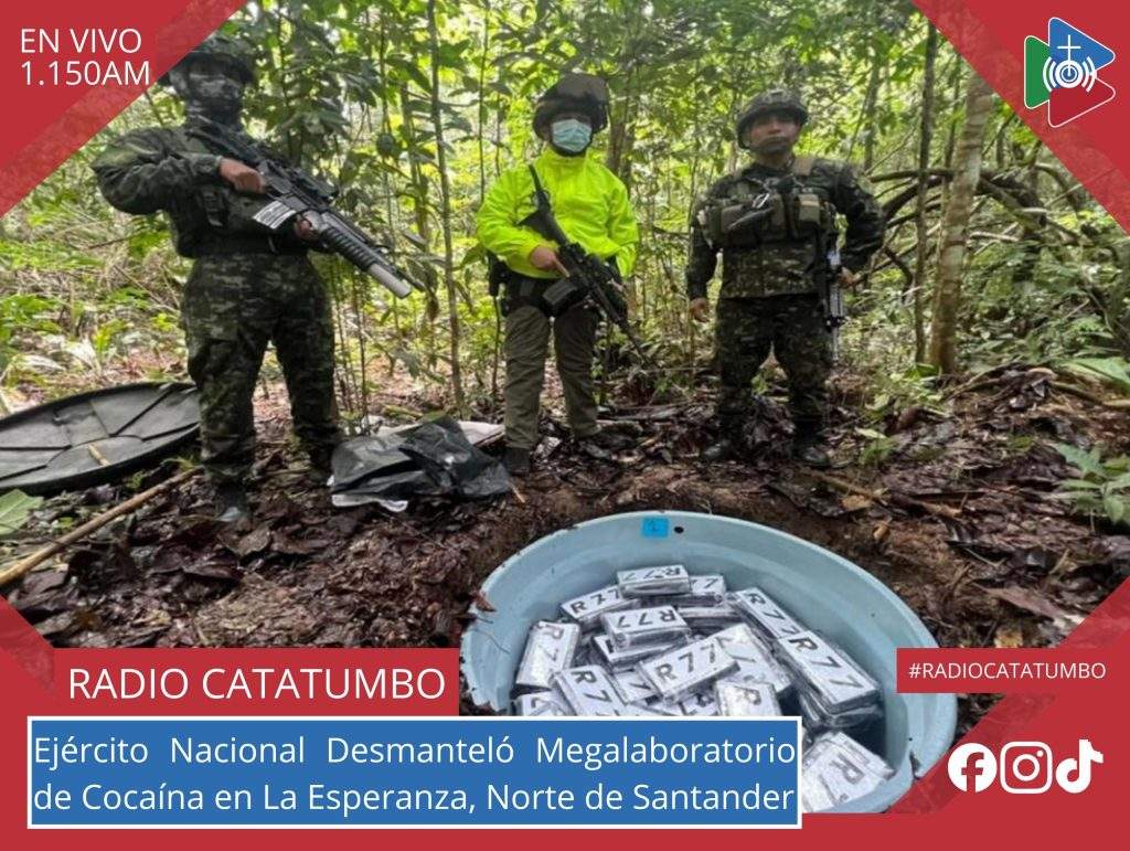 El Ejército Nacional logró ubicar y desmantelar un laboratorio para el procesamiento de estupefacientes valorado en más de 3.400 millones de pesos perteneciente a la Autodefensas Conquistadoras de la Sierra Nevada (ACSN), en vereda Rumbón del municipio de La Esperanza, Norte de Santander / Foto: FUERZAS MILITARES DE COLOMBIA