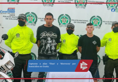 Capturan a alias ‘Yhan’ y ‘Morrocoy’ por homicidios en Ocaña.