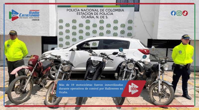 Más de 19 motocicletas fueron inmovilizadas durante operativos de control por Halloween en Ocaña.